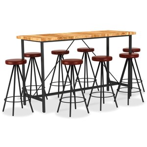 vidaXL Ensemble de bar 9 Pièces Bois d'acacia solide et cuir véritable