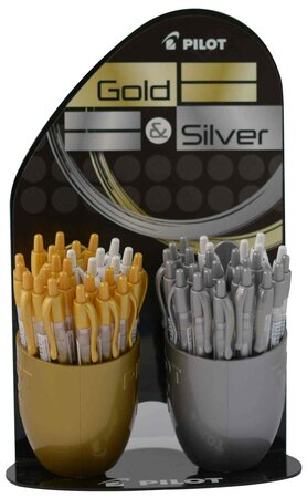 présentoir de 60 stylo à encre gel G2 07 Or, Argent et Blanc PILOT
