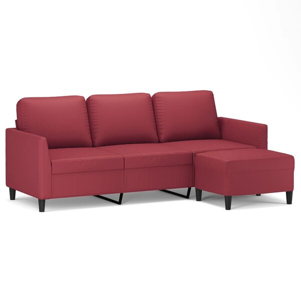 vidaXL Canapé à 3 places repose-pieds Rouge bordeaux 180 cm Similicuir