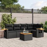 vidaXL Salon de jardin 6 Pièces avec coussins noir résine tressée