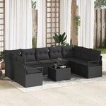 vidaXL Ensemble de canapé de jardin 10 Pièces Noir Poly rotin