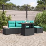 vidaXL Ensemble de canapé de jardin avec coussin 6 Pièces Noir Poly rotin
