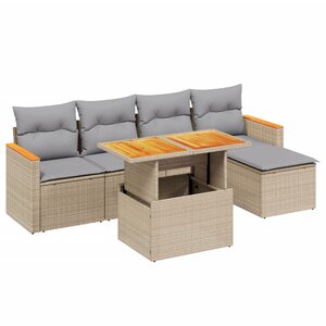 vidaXL Salon de jardin avec coussins 6 Pièces beige résine tressée