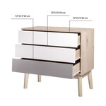 Commode avec 3 tiroirs - En panneaux de particules et MDF - Chene Blanc Gris Motifs - Scandinave - L 80 x P 40 x H 75 cm