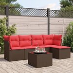 vidaXL Salon de jardin 6 Pièces avec coussins marron résine tressée