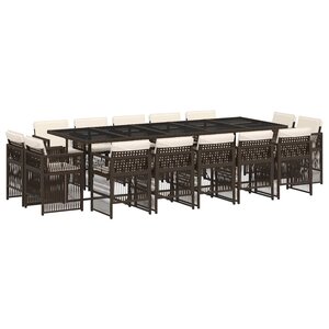 vidaXL Ensemble à manger de jardin avec coussins 15 Pièces marron rotin