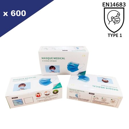 Lot de 20 boîtes de 30 Masques Jetables Bleus pour Enfants Type IIR soit 600 unités)