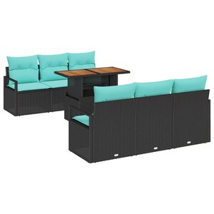 vidaXL Ensemble de canapé de jardin avec coussin 7 Pièces Noir et bleu