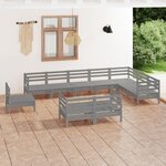 Vidaxl salon de jardin 10 pièces bois de pin massif gris
