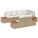 Ensemble de Canapés de Jardin 7 Pièces avec Coussins Beige Rattan Poly Acacia