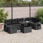 vidaXL Salon de jardin 8 Pièces avec coussins noir résine tressée