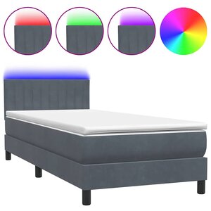 vidaXL Sommier à lattes de lit et matelas et LED gris foncé 90x220 cm velours