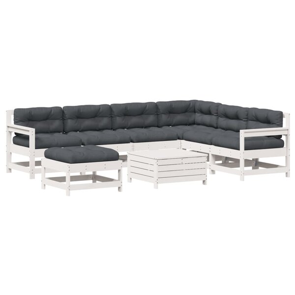 vidaXL Salon de jardin avec coussins 8 Pièces blanc bois de pin massif
