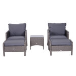 Outsunny Lot de 2 fauteuils de jardin grand confort repose-pied table basse résine tressée imitation rotin coussins gris
