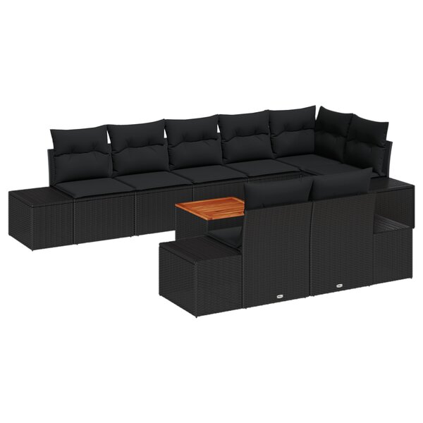 vidaXL Ensemble de Canapé de Jardin 9 Pièces avec Coussins Noir Poly Rattan Acacia