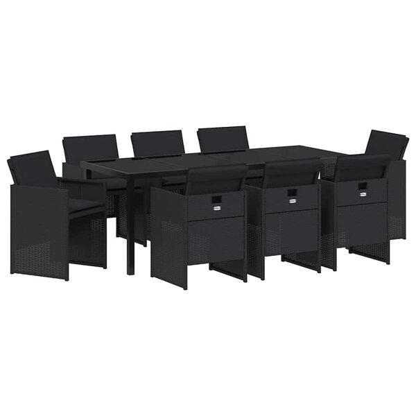 vidaXL Ensemble de salle à manger pour jardin 9 Pièces Noir polyrotin