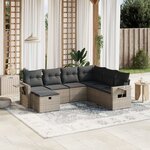 vidaXL Salon de jardin avec coussins 7 Pièces gris résine tressée