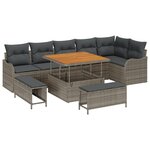 Ensemble de Canapés de Jardin 9 pièces avec Coussins Gris Poly Rattan Acacia