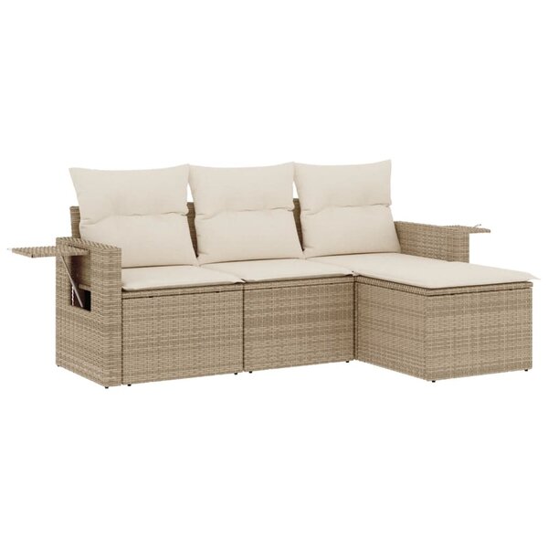 vidaXL Salon de jardin avec coussins 4 Pièces beige résine tressée