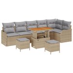 Ensemble de Canapés de Jardin de 9 Pièces avec Coussins Beige Rattan Poly Acacia