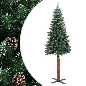 vidaXL Sapin de Noël mince bois véritable et neige blanche vert 210 cm