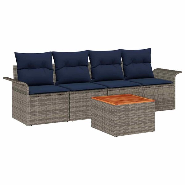 vidaXL Ensemble de canapé de jardin 5 Pièces Gris Poly rotin