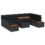 vidaXL Ensemble de salle à manger de jardin de 10 pièces  coussins en poly rotin noir et acacia.