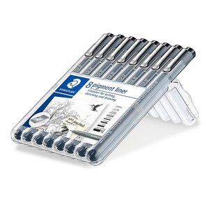 Etui de 8 Feutres Pigment Liner Pte Assorties Noir STAEDTLER