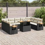 vidaXL Salon de jardin 10 Pièces avec coussins noir résine tressée acacia