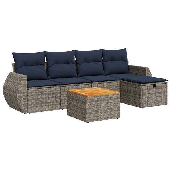 vidaXL Salon de jardin 6 Pièces avec coussins gris résine tressée