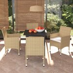 vidaXL Ensemble à manger de jardin et coussins 5 Pièces Poly rotin Beige