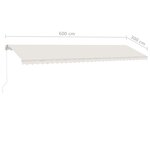 vidaXL Auvent manuel rétractable sur pied 600x300 cm Crème