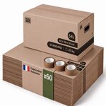 Pack and Move - Lot 60 cartons déménagement stockage standard - 60 x 30 x 30 cm - Poignées renforcées - 3 adhésifs offerts