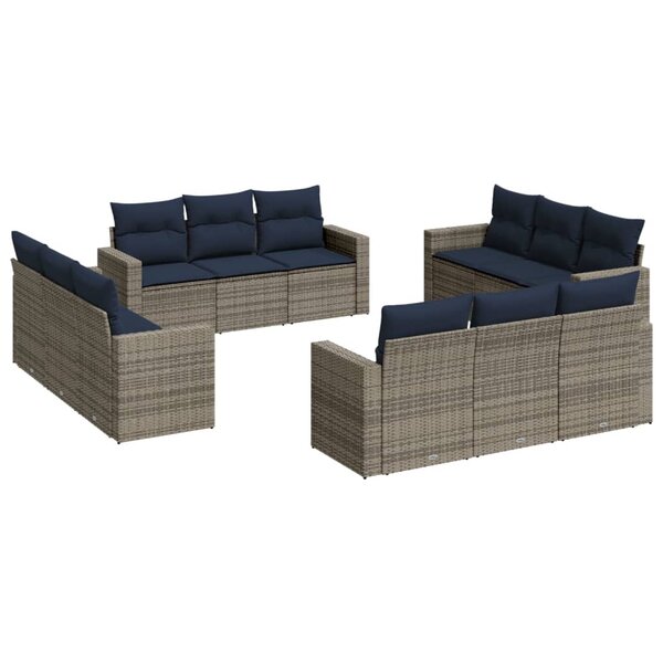 vidaXL Salon de jardin avec coussins 12 Pièces gris résine tressée