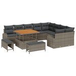 vidaXL Set de jardin 12 pièces avec coussins gris en polyrotin et acacia