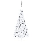 vidaXL Demi-arbre de Noël artificiel pré-éclairé et boules blanc 210cm