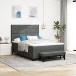 vidaXL Lit à ressort avec matelas et banc gris foncé 160x200 cm tissu