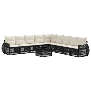 vidaXL Ensemble de canapé de jardin 10 pc Noir et blanc crème