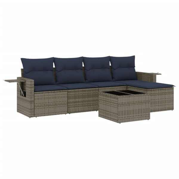 vidaXL Salon de jardin 6 Pièces avec coussins gris résine tressée