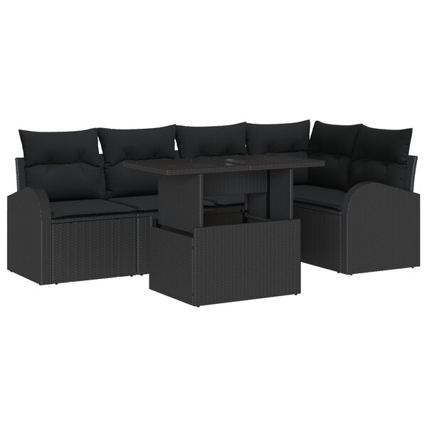 vidaXL Ensemble de Canapés de Jardin 6 Pièces avec Coussins Noir Rattan Poly