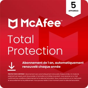 McAfee Total Protection - 5 appareils - Abonnement 1 an - Renouvelé automatiquement chaque année