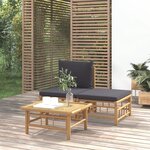 vidaXL Salon de jardin 3 Pièces avec coussins gris foncé bambou