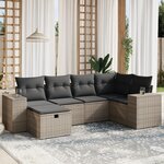 vidaXL Salon de jardin 6 Pièces avec coussins gris résine tressée