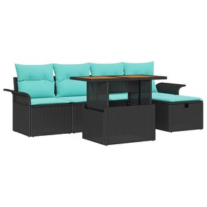 vidaXL Ensemble de canapé de jardin 6 Pièces Noir polyrotin