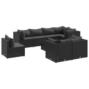 vidaXL Salon de jardin 9 Pièces avec coussins Noir Résine tressée