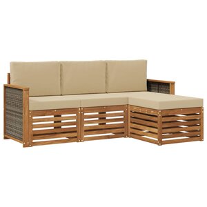 vidaXL Ensemble de canapés d'extérieur 4 Pièces Naturel et Beige