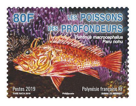 Timbre Polynésie Française - Les poissons des profondeurs - Pontinus macrocephalus - Paru nohu