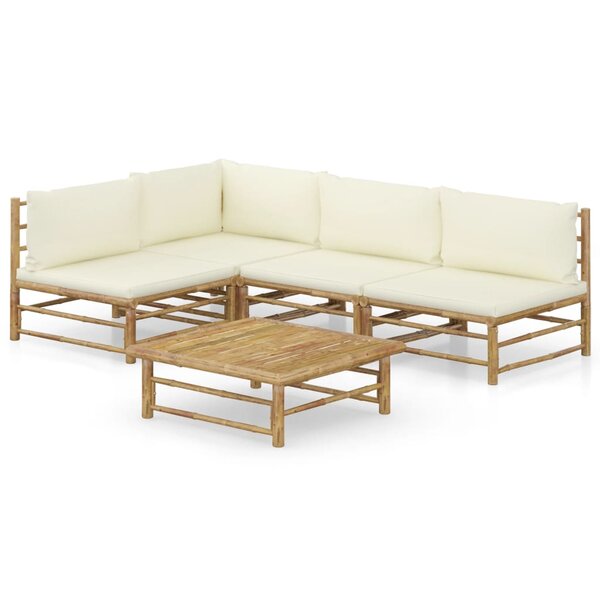 vidaXL Salon de jardin 5 Pièces avec coussins blanc crème bambou