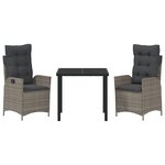 vidaXL Ensemble de salle à manger de jardin de 3 pièces avec coussins gris en rattan synthétique