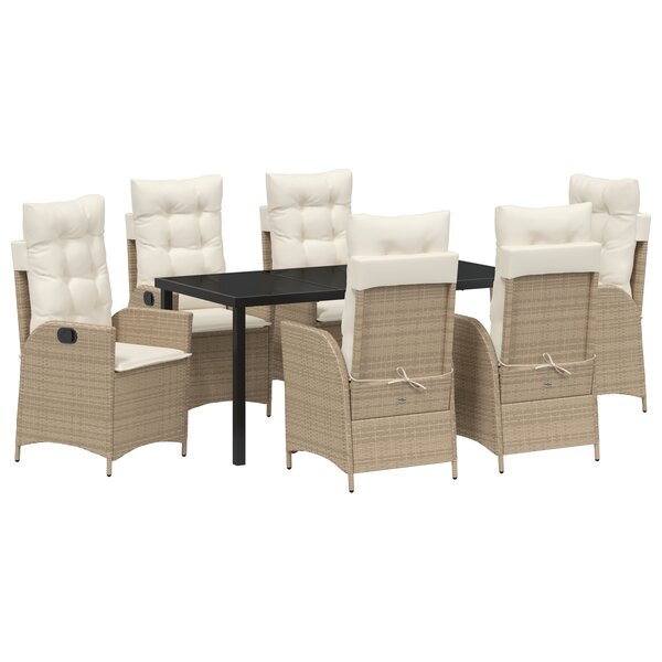 vidaXL Ensemble de Salle à Manger de Jardin de 7 Pièces avec Coussins Beige en Rattan Poly